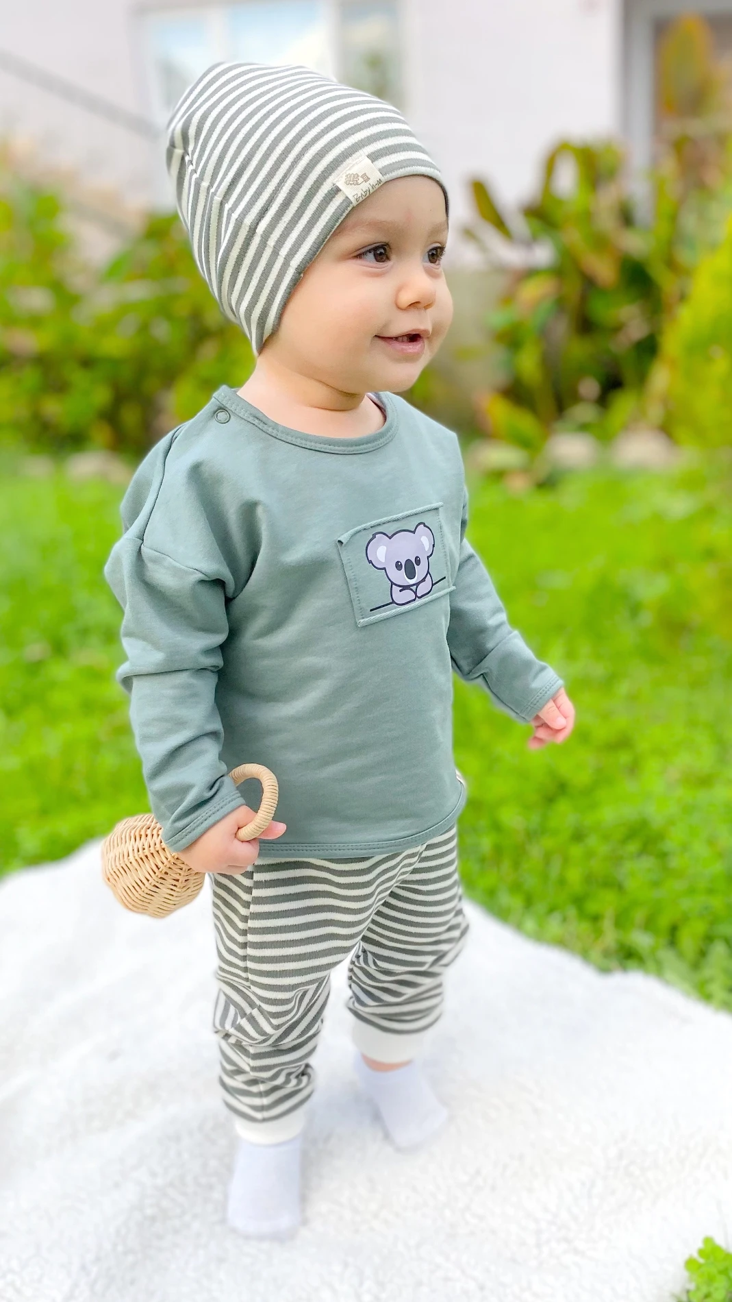 Tarz koala Detaylı Owersize Kesim Mevsimlik 3lü Bebe Takım