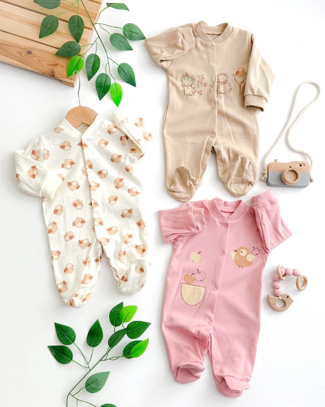 Baby bird boydan çıtçıtlı ayaklı mevsimlik 3lü tulum set 