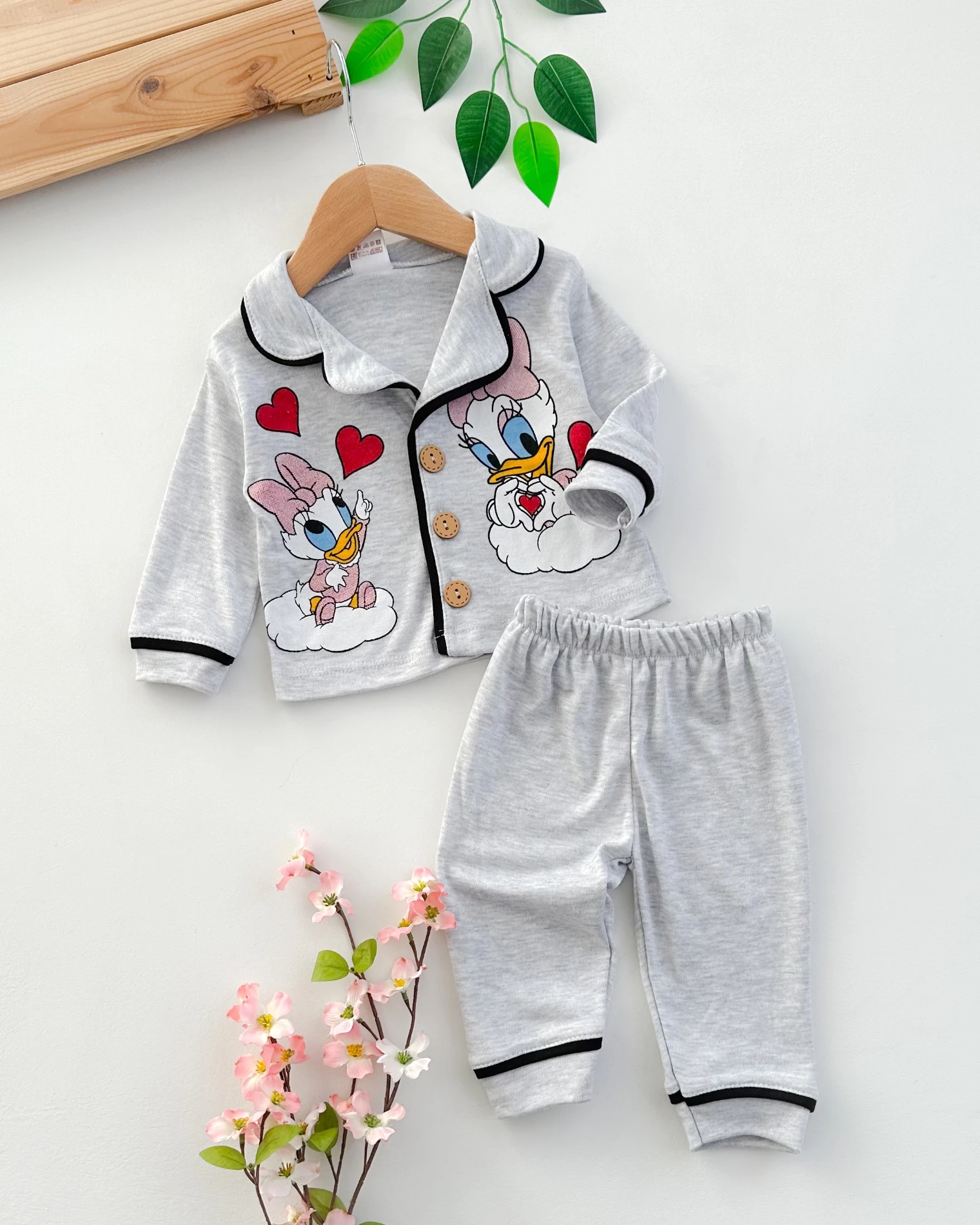 Love duck önden düğmeli mevsimlik 2li pijama takım 