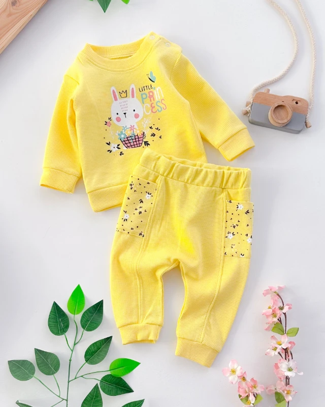 Little princess rabbit omuzdan çıtçıtlı waffle kumaş mevsimlik 2li takım 