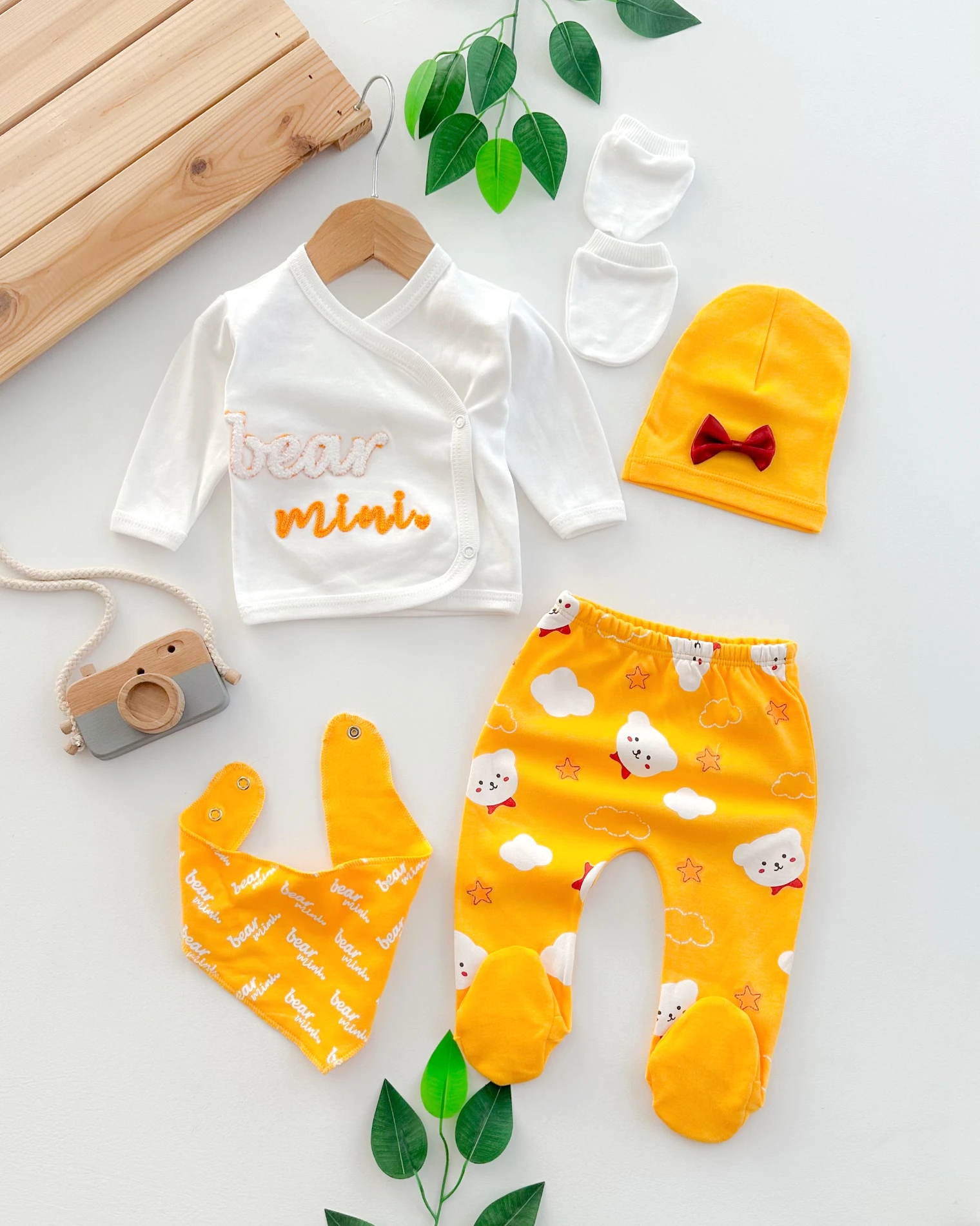 Bear mini yandan çıtçıtlı mevsimlik  yenidoğan 5li set 