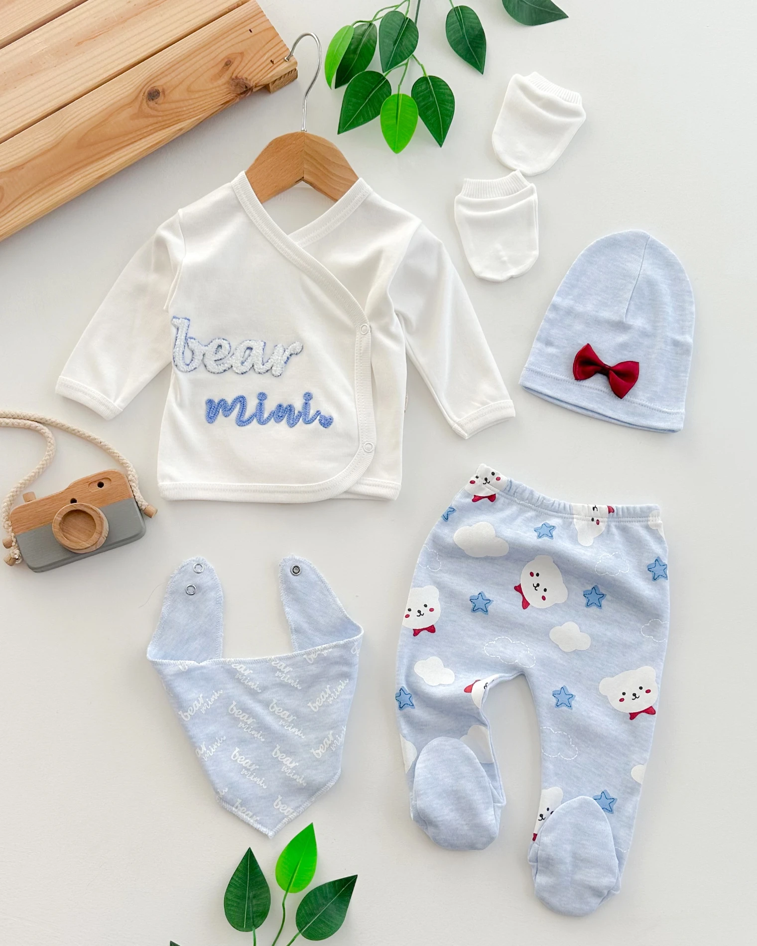 Bear mini yandan çıtçıtlı mevsimlik  yenidoğan 5li set  