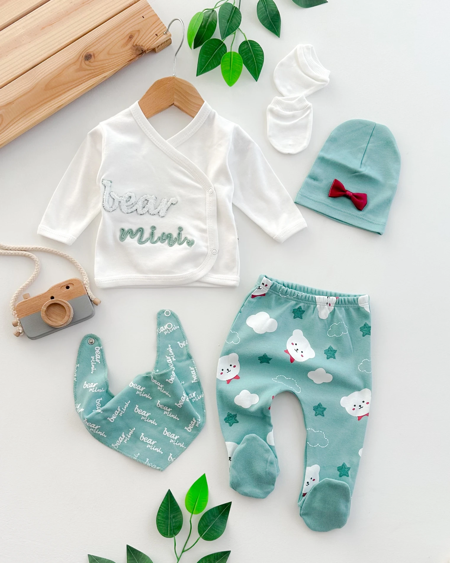 Bear mini yandan çıtçıtlı mevsimlik  yenidoğan 5li set 