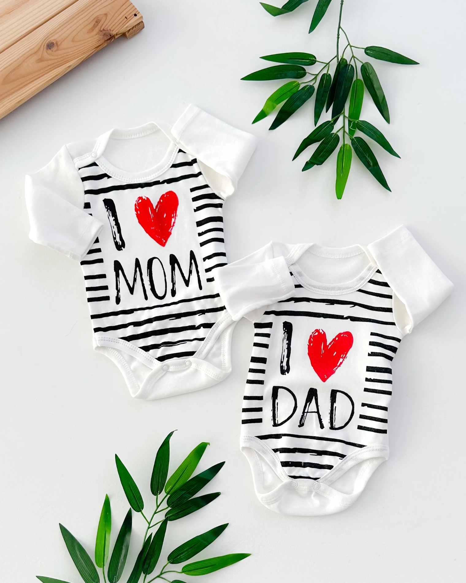 Love mom dad uzun kollu mevsimlik penye 2li badi set  