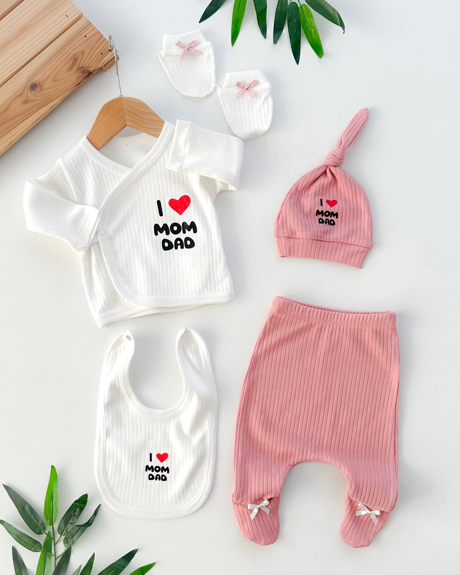 Love mom dad fitilli altlı mevsimlik yenidoğan 5li set 