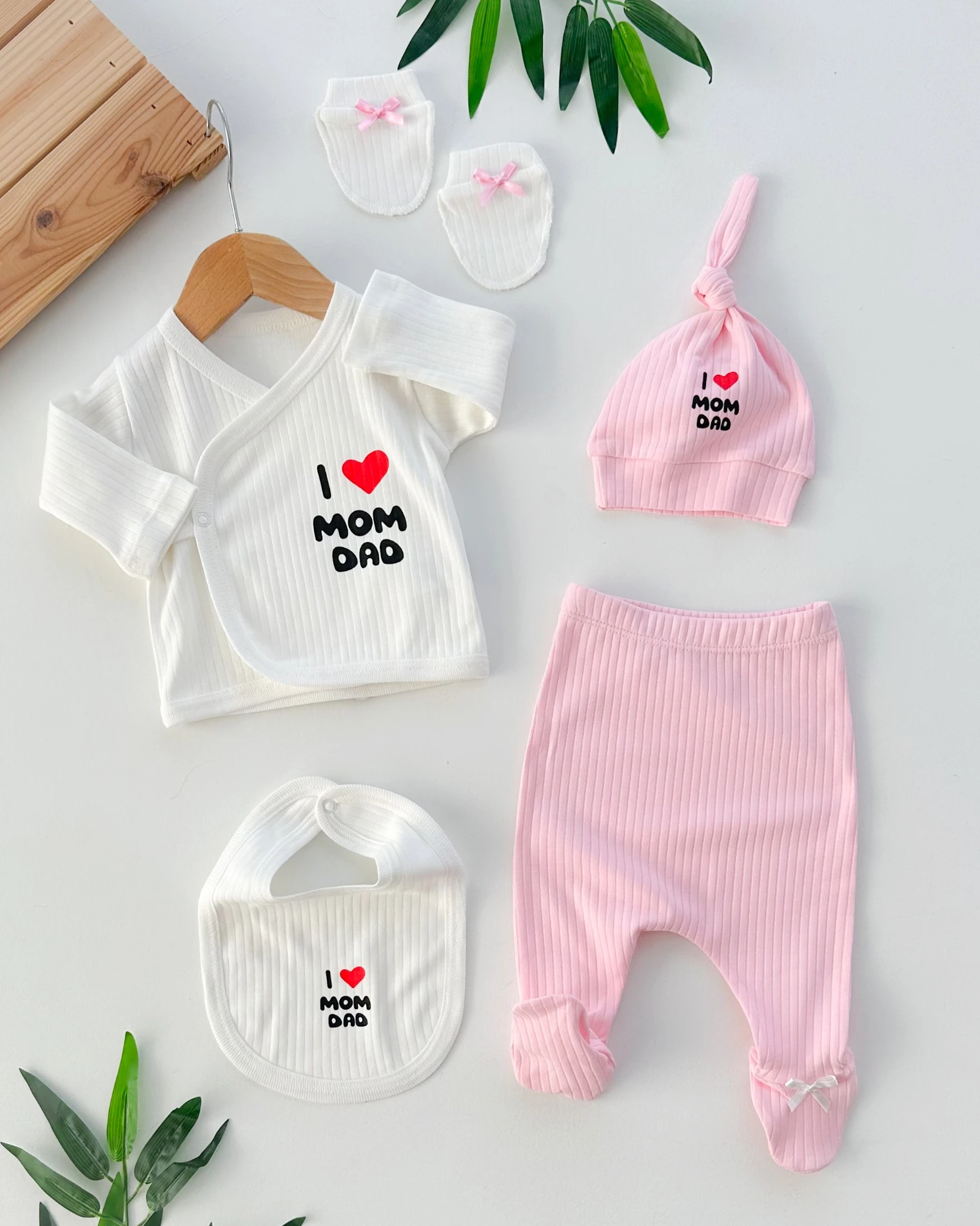 Love mom dad fitilli altlı mevsimlik yenidoğan 5li set  