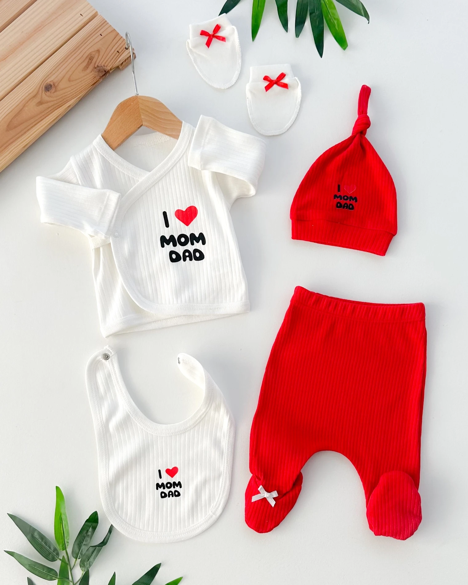 Love mom dad fitilli altlı mevsimlik yenidoğan 5li set 