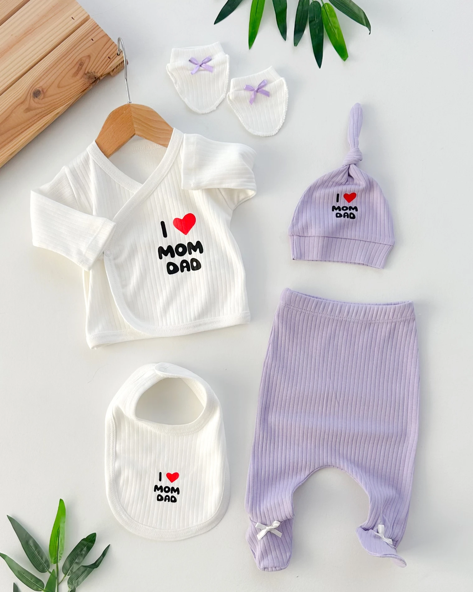 Love mom dad fitilli altlı mevsimlik yenidoğan 5li set 