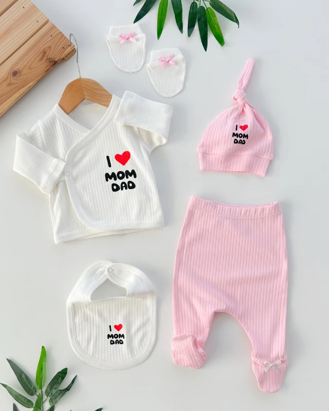 Love mom dad fitilli altlı mevsimlik yenidoğan 5li set 