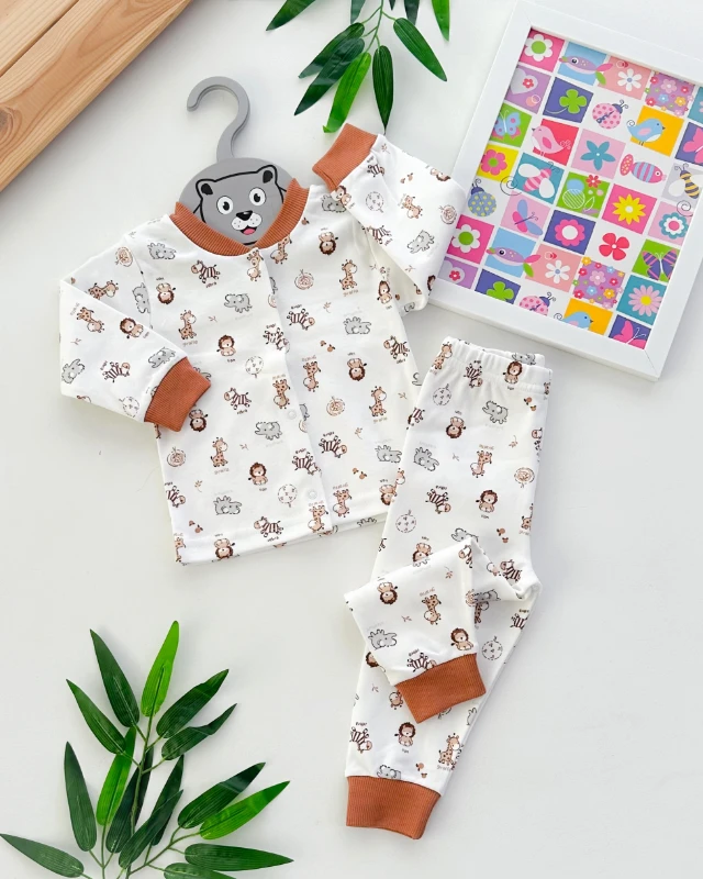 Animal friends önden çıtçıtlı mevsimlik 2li pijama takım 