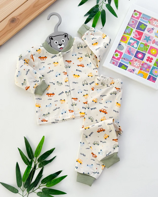 Beep beep önden çıtçıtlı mevsimlik 2li pijama takım 