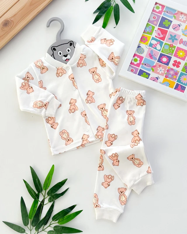 Teddy bear önden çıtçıtlı mevsimlik 2li pijama takım 