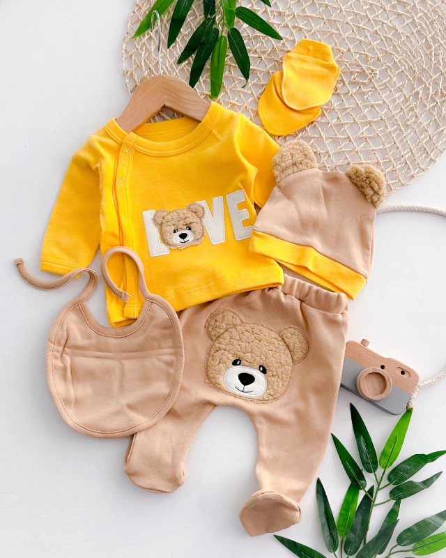 Love bear yandan çıtçıtlı mevsimlik yenidoğan 5li set 